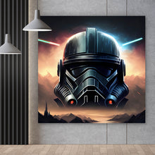 Lade das Bild in den Galerie-Viewer, Spannrahmenbild Schwarzer Helm Weltall Krieger Quadrat
