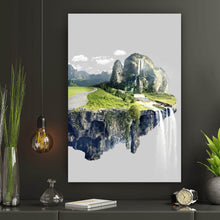 Lade das Bild in den Galerie-Viewer, Acrylglasbild Schwebende Insel mit Wasserfällen und Bergen Hochformat