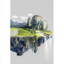 Lade das Bild in den Galerie-Viewer, Leinwandbild Schwebende Insel mit Wasserfällen und Bergen Hochformat
