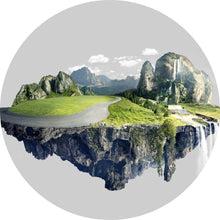 Lade das Bild in den Galerie-Viewer, Aluminiumbild Schwebende Insel mit Wasserfällen und Bergen Kreis
