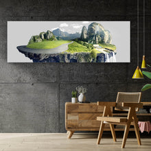 Lade das Bild in den Galerie-Viewer, Leinwandbild Schwebende Insel mit Wasserfällen und Bergen Panorama