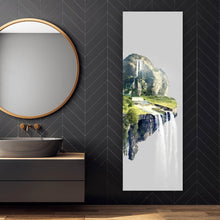 Lade das Bild in den Galerie-Viewer, Aluminiumbild gebürstet Schwebende Insel mit Wasserfällen und Bergen Panorama Hoch