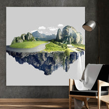 Lade das Bild in den Galerie-Viewer, Spannrahmenbild Schwebende Insel mit Wasserfällen und Bergen Quadrat