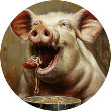 Lade das Bild in den Galerie-Viewer, Aluminiumbild Schwein isst Nudeln abstraktes Gemälde Kreis