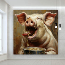 Lade das Bild in den Galerie-Viewer, Poster Schwein isst Nudeln abstraktes Gemälde Quadrat