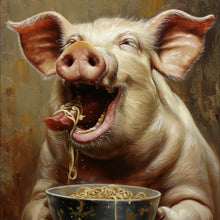 Lade das Bild in den Galerie-Viewer, Poster Schwein isst Nudeln abstraktes Gemälde Quadrat