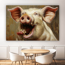Lade das Bild in den Galerie-Viewer, Leinwandbild Schwein isst Nudeln abstraktes Gemälde Querformat