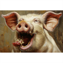 Lade das Bild in den Galerie-Viewer, Leinwandbild Schwein isst Nudeln abstraktes Gemälde Querformat