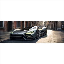 Lade das Bild in den Galerie-Viewer, Leinwandbild Silberner Sportwagen fährt durch historische Stadtstraße Panorama