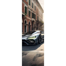 Lade das Bild in den Galerie-Viewer, Leinwandbild Silberner Sportwagen fährt durch historische Stadtstraße Panorama Hoch