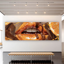 Lade das Bild in den Galerie-Viewer, Acrylglasbild Sinnliche Lippen mit Schokolade Panorama