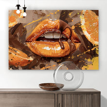 Lade das Bild in den Galerie-Viewer, Leinwandbild Sinnliche Lippen mit Schokolade Querformat