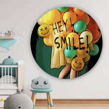 Lade das Bild in den Galerie-Viewer, Aluminiumbild gebürstet Smile bunte Ballons im Pop Art Stil Kreis