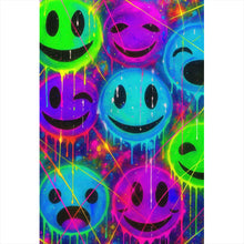 Lade das Bild in den Galerie-Viewer, Aluminiumbild gebürstet Smileys in Neon Farben Hochformat