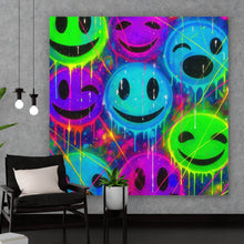 Lade das Bild in den Galerie-Viewer, Acrylglasbild Smileys in Neon Farben Quadrat