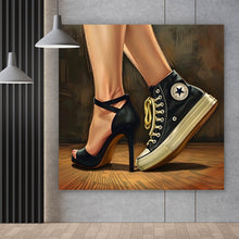 Lade das Bild in den Galerie-Viewer, Spannrahmenbild Sneaker und High Heel Kontrast Quadrat