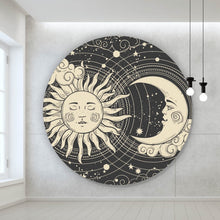 Lade das Bild in den Galerie-Viewer, Aluminiumbild gebürstet Sonne und Mond vereint Boho Style Kreis