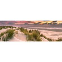 Lade das Bild in den Galerie-Viewer, Aluminiumbild gebürstet Sonnenuntergang über den Dünen Panorama