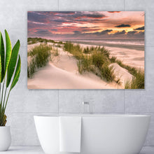 Lade das Bild in den Galerie-Viewer, Aluminiumbild gebürstet Sonnenuntergang über den Dünen Querformat