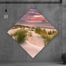 Lade das Bild in den Galerie-Viewer, Aluminiumbild gebürstet Sonnenuntergang über den Dünen Raute