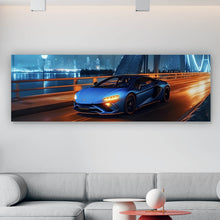 Lade das Bild in den Galerie-Viewer, Leinwandbild Sportwagen auf beleuchteter Brücke Panorama