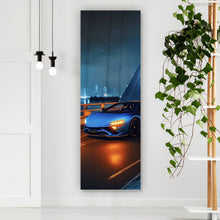 Lade das Bild in den Galerie-Viewer, Leinwandbild Sportwagen auf beleuchteter Brücke Panorama Hoch