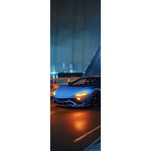 Lade das Bild in den Galerie-Viewer, Leinwandbild Sportwagen auf beleuchteter Brücke Panorama Hoch