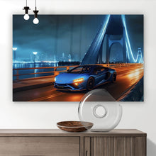 Lade das Bild in den Galerie-Viewer, Poster Sportwagen auf beleuchteter Brücke Querformat