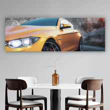 Lade das Bild in den Galerie-Viewer, Aluminiumbild Sportwagen auf Bergstraße bei Sonnenuntergang Panorama