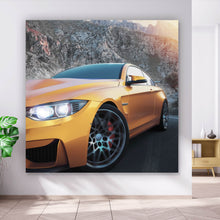Lade das Bild in den Galerie-Viewer, Poster Sportwagen auf Bergstraße bei Sonnenuntergang Quadrat
