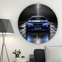 Lade das Bild in den Galerie-Viewer, Aluminiumbild Sportwagen auf nasser Straße bei Nacht Kreis