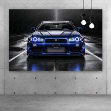 Lade das Bild in den Galerie-Viewer, Acrylglasbild Sportwagen auf nasser Straße bei Nacht Querformat
