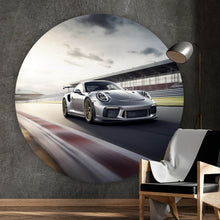 Lade das Bild in den Galerie-Viewer, Aluminiumbild Sportwagen auf Rennstrecke bei Sonnenuntergang No.2 Kreis