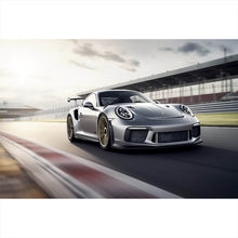 Lade das Bild in den Galerie-Viewer, Leinwandbild Sportwagen auf Rennstrecke bei Sonnenuntergang No.2 Querformat