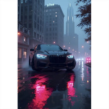 Lade das Bild in den Galerie-Viewer, Leinwandbild Sportwagen bei Nacht auf regennasser Straße Hochformat