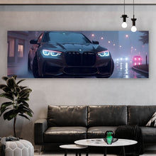 Lade das Bild in den Galerie-Viewer, Spannrahmenbild Sportwagen bei Nacht auf regennasser Straße Panorama