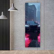 Lade das Bild in den Galerie-Viewer, Aluminiumbild Sportwagen bei Nacht auf regennasser Straße Panorama Hoch
