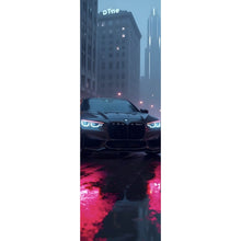 Lade das Bild in den Galerie-Viewer, Acrylglasbild Sportwagen bei Nacht auf regennasser Straße Panorama Hoch