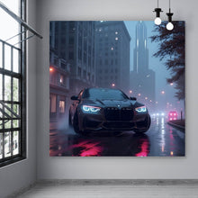 Lade das Bild in den Galerie-Viewer, Leinwandbild Sportwagen bei Nacht auf regennasser Straße Quadrat