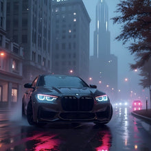 Lade das Bild in den Galerie-Viewer, Poster Sportwagen bei Nacht auf regennasser Straße Quadrat