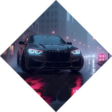 Lade das Bild in den Galerie-Viewer, Aluminiumbild Sportwagen bei Nacht auf regennasser Straße Raute