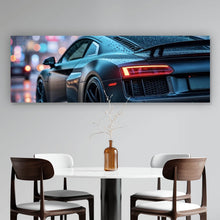 Lade das Bild in den Galerie-Viewer, Aluminiumbild Sportwagen bei Nacht im Regen auf nasser Straße Panorama
