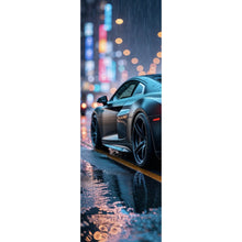 Lade das Bild in den Galerie-Viewer, Aluminiumbild Sportwagen bei Nacht im Regen auf nasser Straße Panorama Hoch