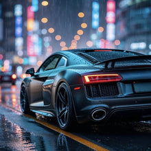 Lade das Bild in den Galerie-Viewer, Leinwandbild Sportwagen bei Nacht im Regen auf nasser Straße Quadrat