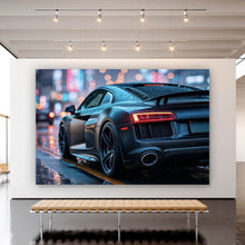Lade das Bild in den Galerie-Viewer, Aluminiumbild Sportwagen bei Nacht im Regen auf nasser Straße Querformat