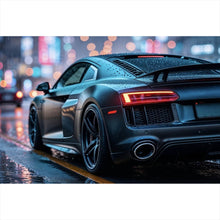 Lade das Bild in den Galerie-Viewer, Poster Sportwagen bei Nacht im Regen auf nasser Straße Querformat