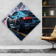 Lade das Bild in den Galerie-Viewer, Acrylglasbild Sportwagen bei Nacht im Regen auf nasser Straße Raute