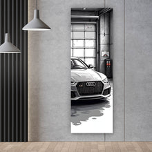 Lade das Bild in den Galerie-Viewer, Leinwandbild Sportwagen in einer Werkstatt vor Garagentor Panorama Hoch
