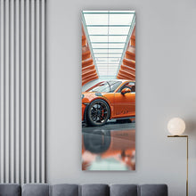 Lade das Bild in den Galerie-Viewer, Leinwandbild Sportwagen in futuristischem orangefarbenen Halle Panorama Hoch