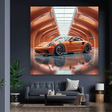Lade das Bild in den Galerie-Viewer, Leinwandbild Sportwagen in futuristischem orangefarbenen Halle Quadrat